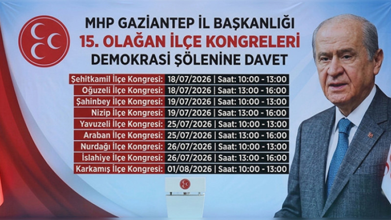 MHP GAZİANTEP İLÇE TEŞKİLATLARI 15. OLAĞAN KONGRE TAKVİMİ AÇIKLANDI